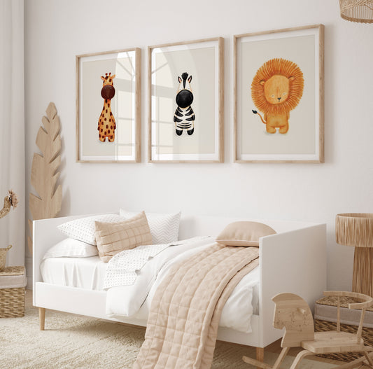 Safari Nursery Print Set (Set of 3 – A3 Size Wall Art)
